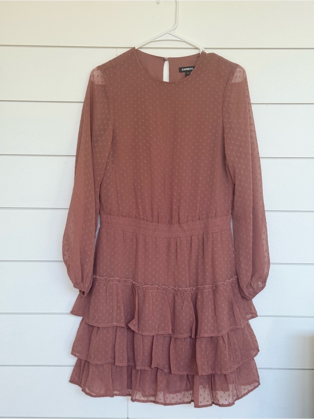 Express Dusty Rose Ruffle Tiered Long Sleeve Dress